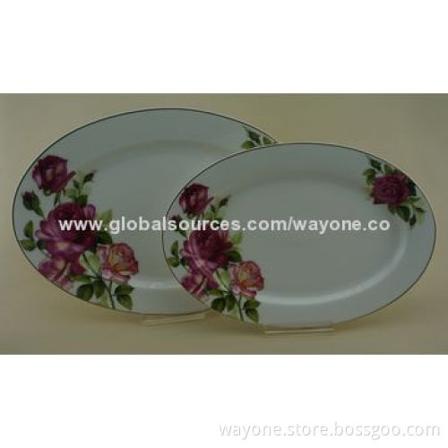 30pcs New Bone China Dinnerware Set, Rose with Shiny Gold Line, Elegant Decal